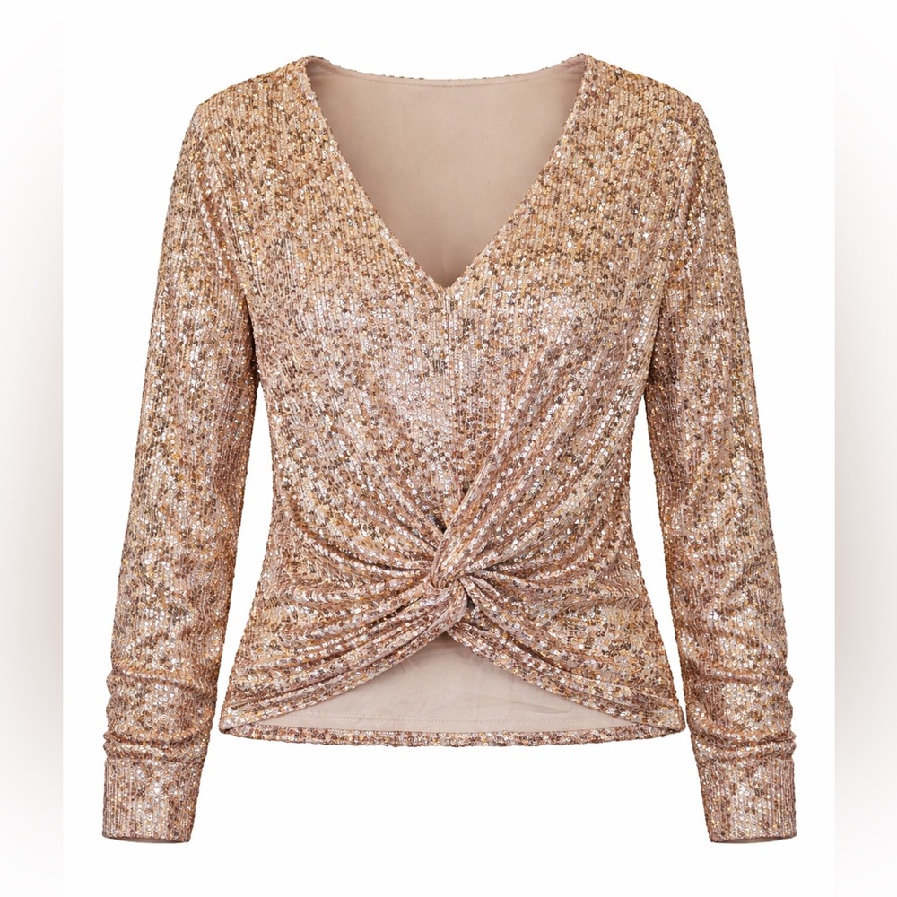 Cable & Gauge Gold Sequin Twist Front Blouse
